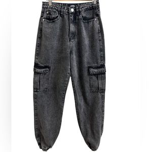 Misguided Black Women High Rise Flap Pockets  Cargo Jogger Jeans